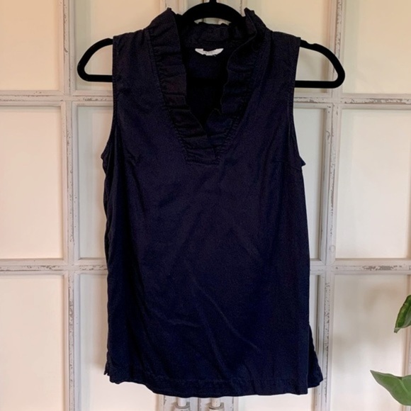 crown & ivy Tops - CROWN & Ivy, Sleeveless Ruffle Neck Top, Size S, Navy Blue